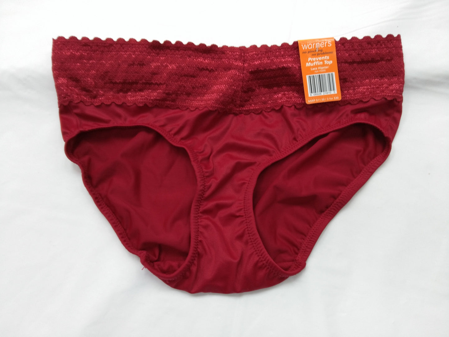 Warner's Women's No Pinching No Problems Lace Hipster, Crimson Red, Small