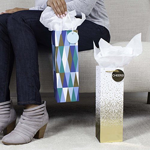 Hallmark Wine Bottle Gift Bags, Cheers and Geometric (Pack of 2)