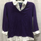 KAREN SCOTT 3/4 Sleeve Woven Collar Twofer Top Cassis  PL
