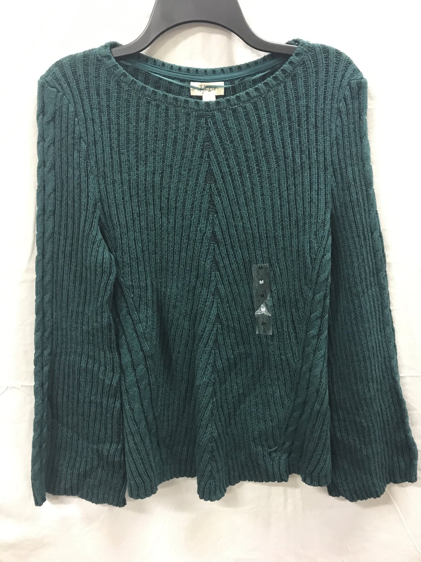 STYLE & CO Sweater Pleated Direct Rib Pullover Green LARGE
