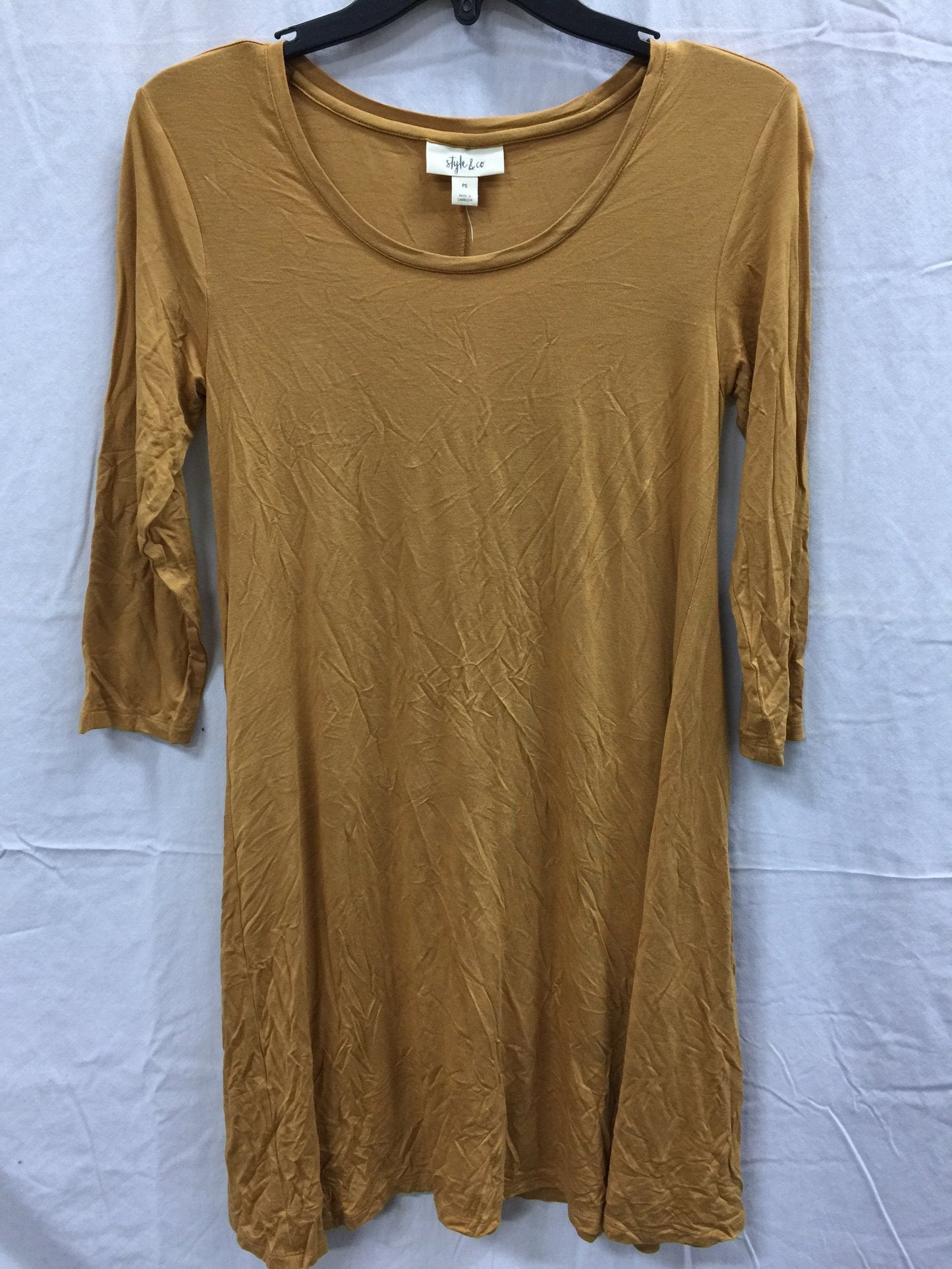 Style & Co Sweater 3/4 Sleeve Swing Fit And Flare Gold PS