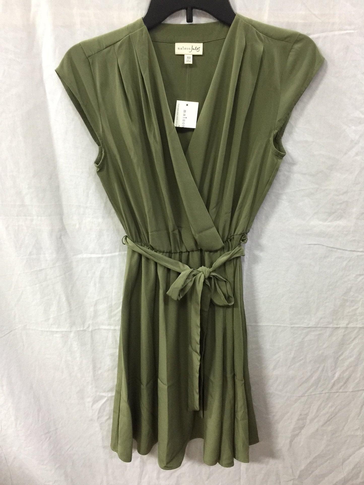 Maison Jules Belted Fit Flare Dress Dusty Olive XS