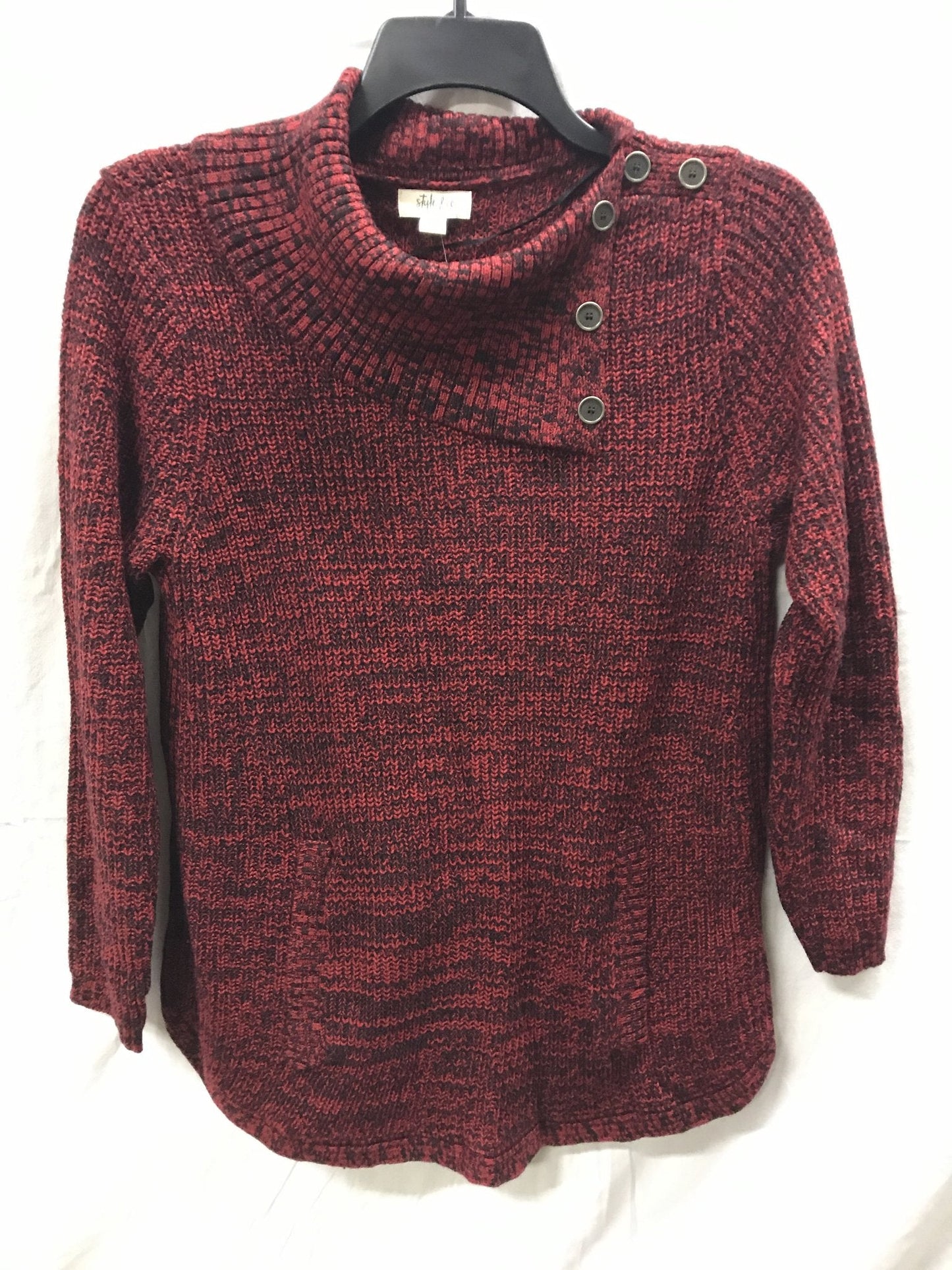 STYLE & CO Sweater Envelope Neck King Pocket Pullover Dark Red PL