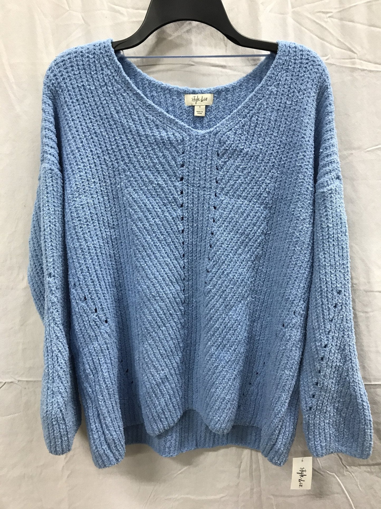 STYLE & CO Sweater Vneck Cozy Pullover Blue XS
