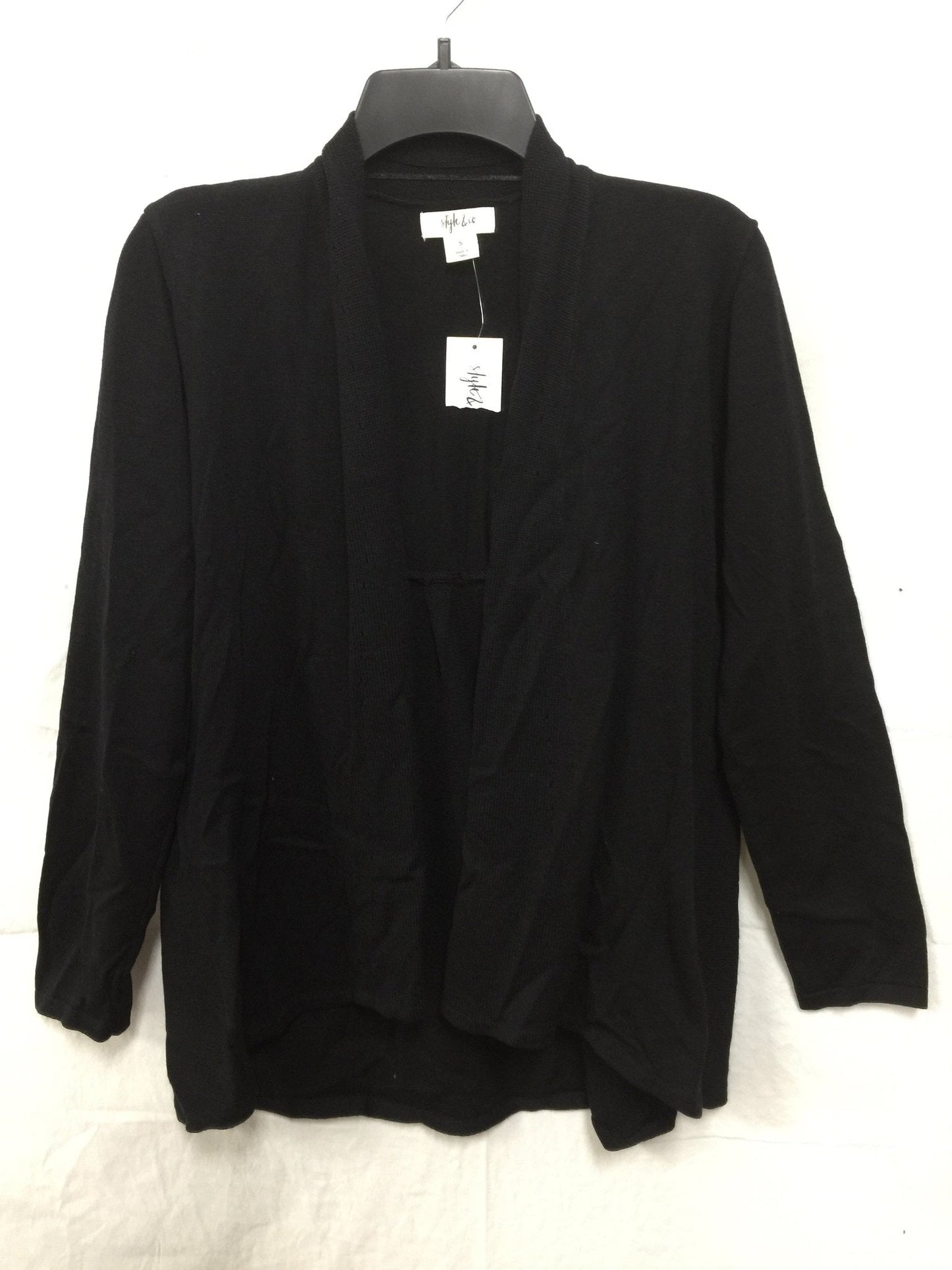 Style Co Long-Sleeve Pleat-Detail Cardigan Deep Black S