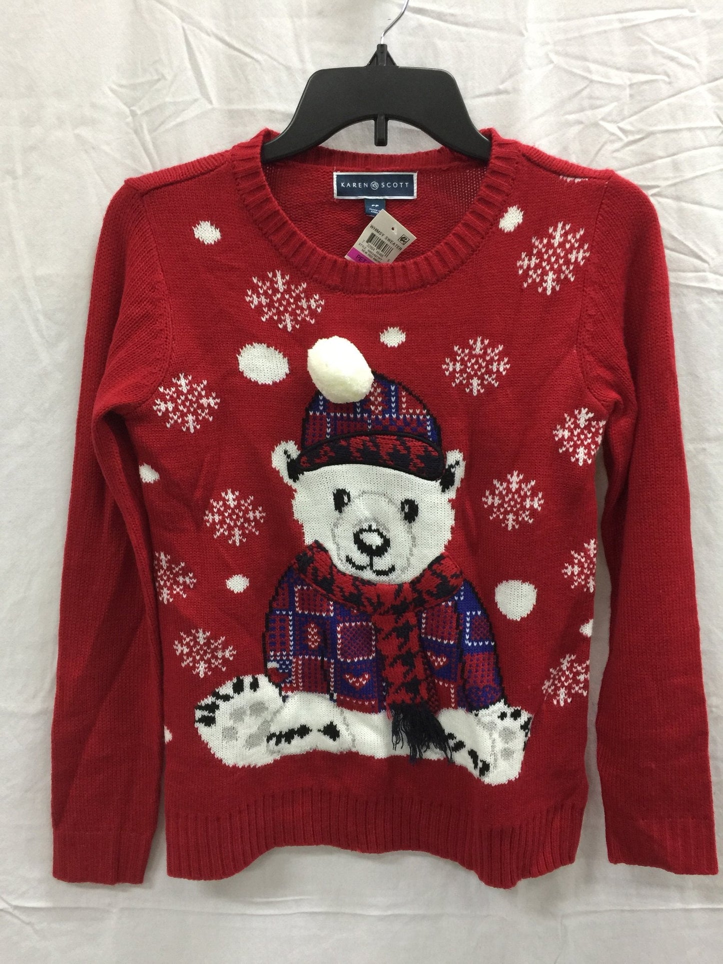 Karen Scott Patchwork Bear Sweater Red PXS