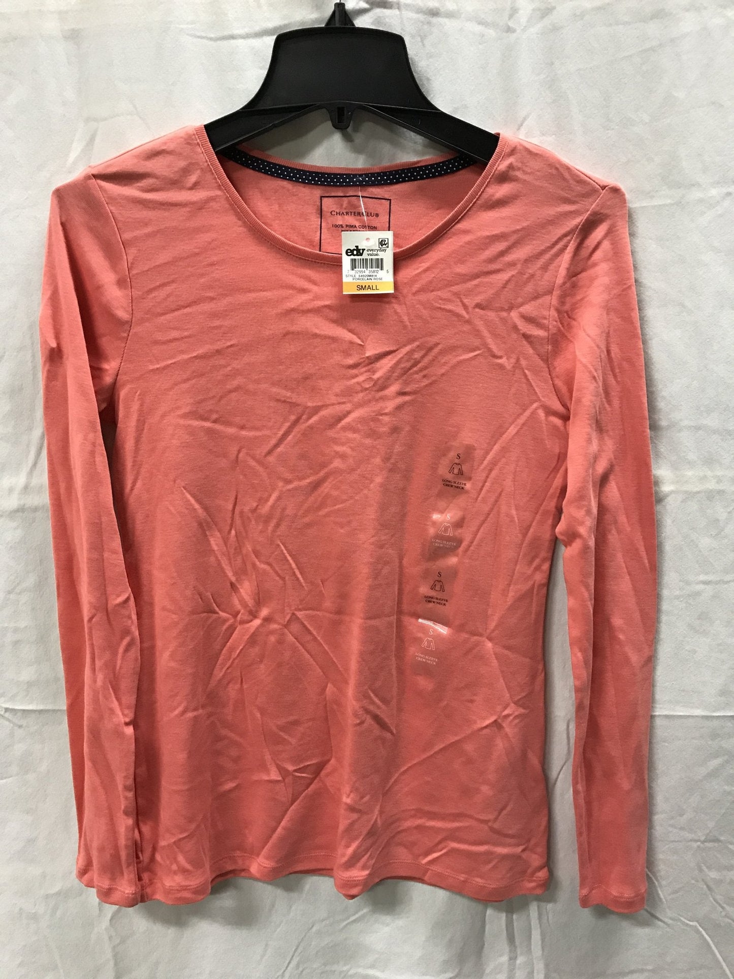 CHARTER CLUB Long Sleeve Solid Crew Sweater Med Orange XS