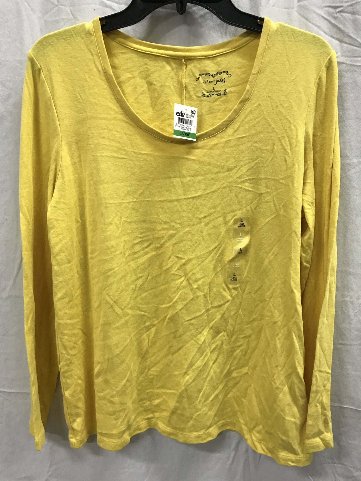 Maison Jules Long Sleeve Scoop Neck Top Yellow S