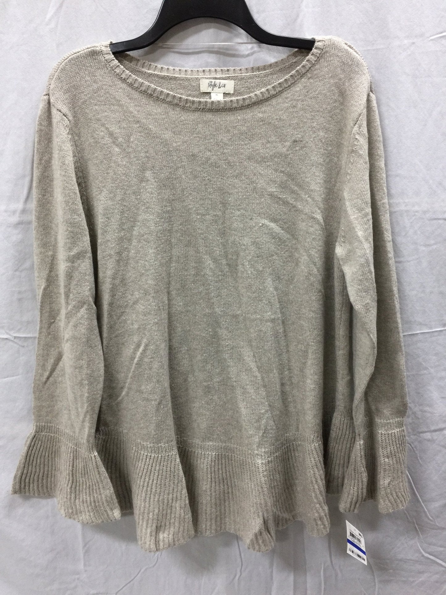 STYLE & CO Sweater Solid Ruffle Pullover Lt Beige XL