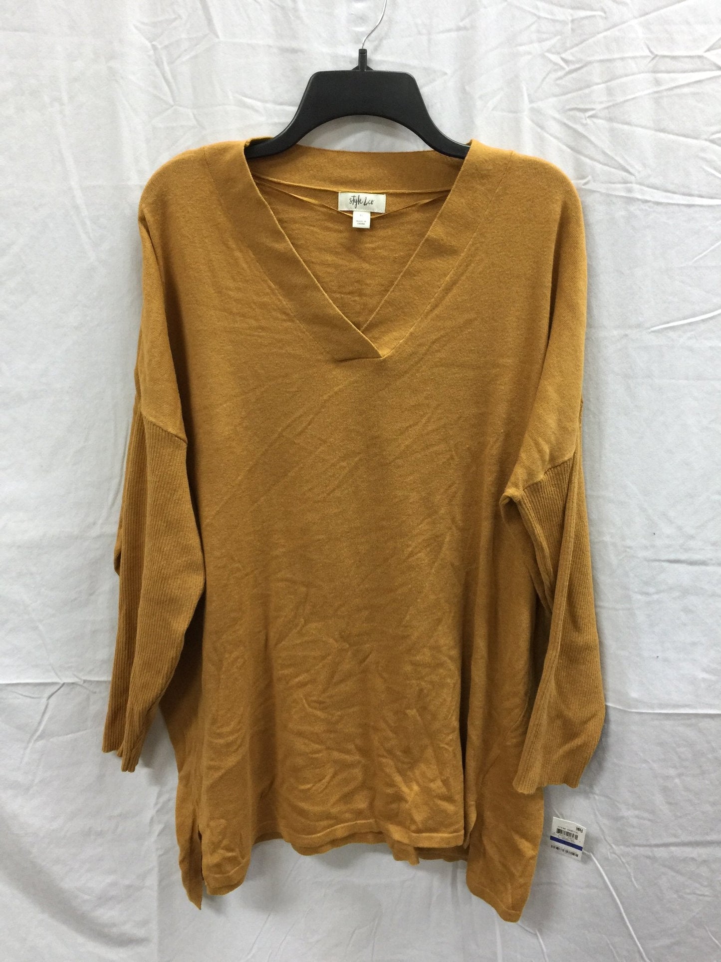 Style & Co High-Low V-Neck Tunic Sweater Gold XL