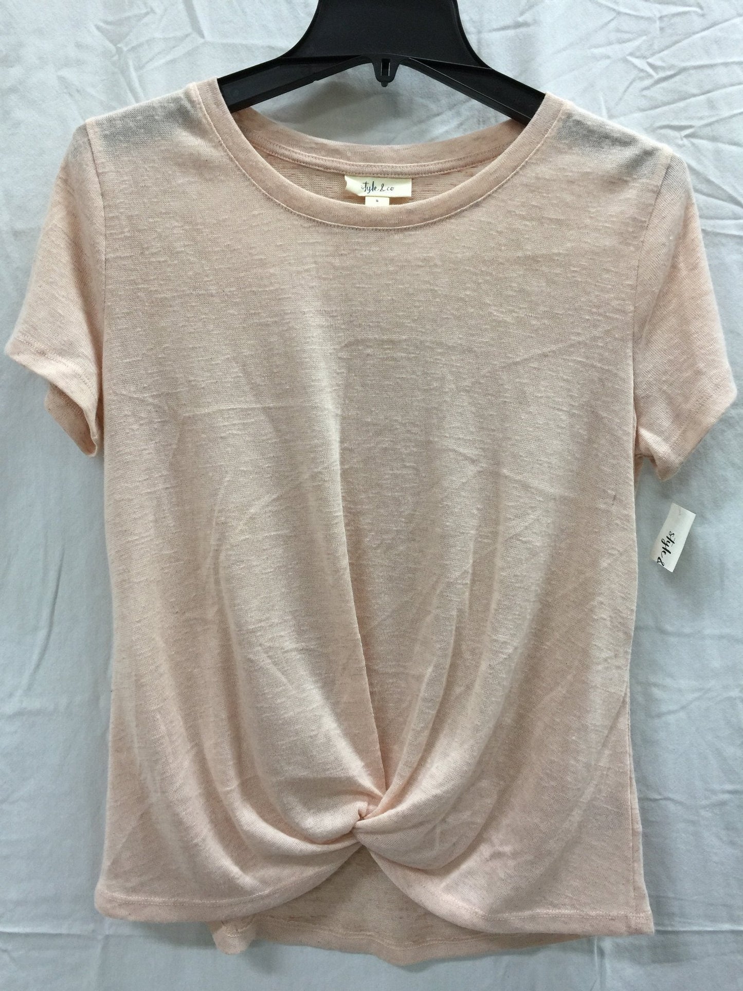 Style & Co Short Sleeve Knot Top Pink M