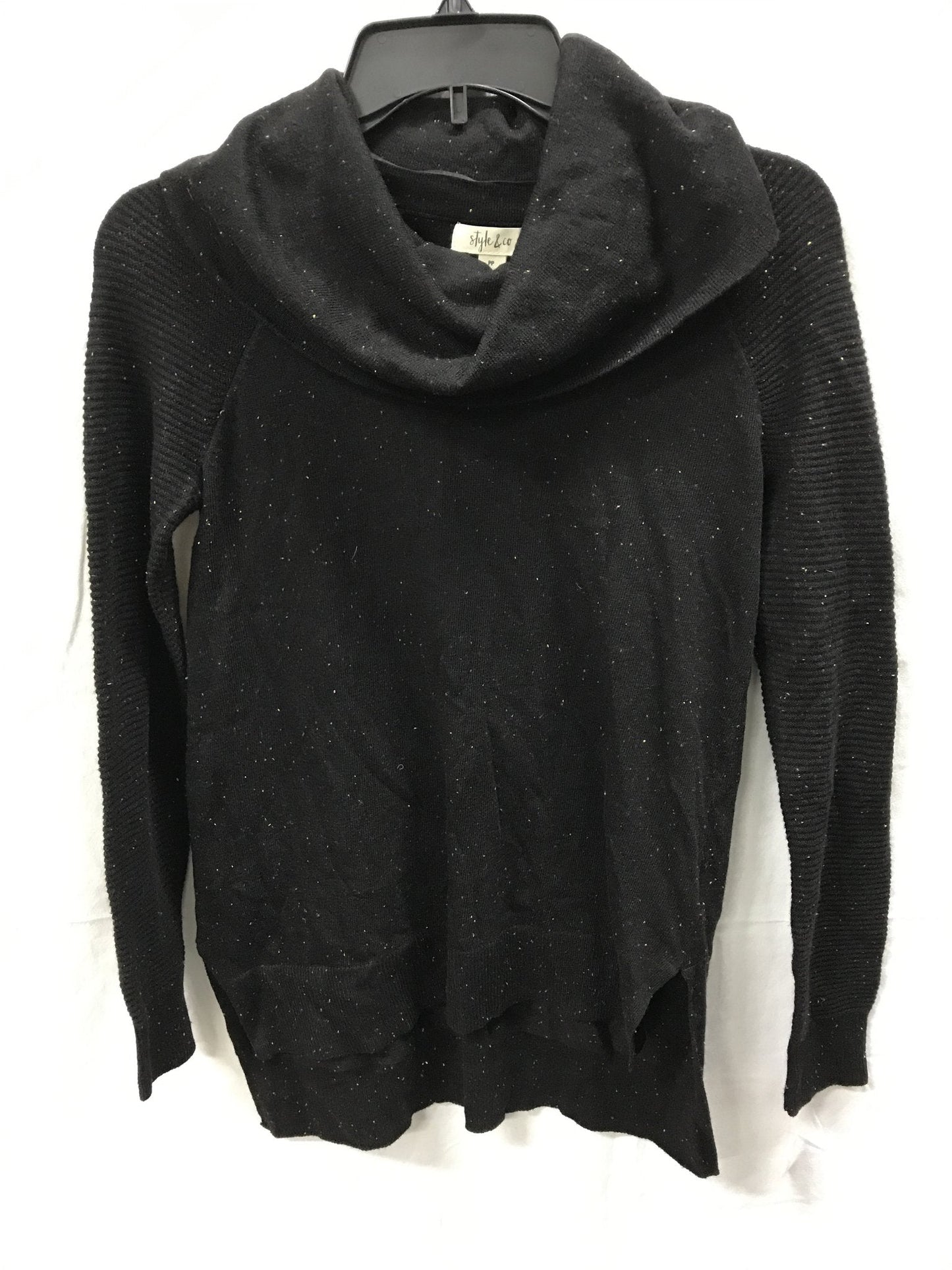 STYLE & CO Sweater Cowl Neck Tweed Tunic Black PM
