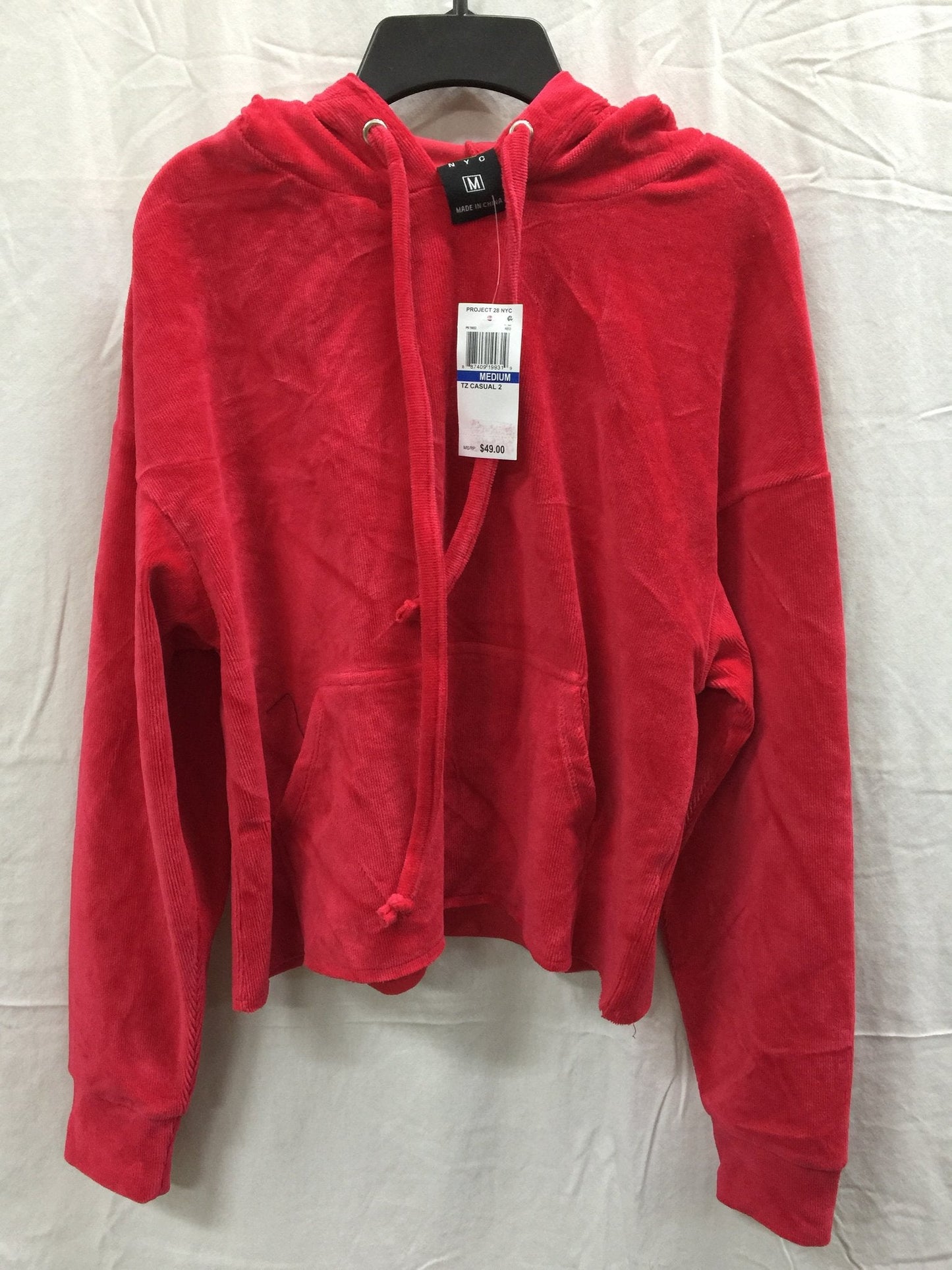 Project 28 Womens Corduroy Hooded Sweatshirt Red LARGE