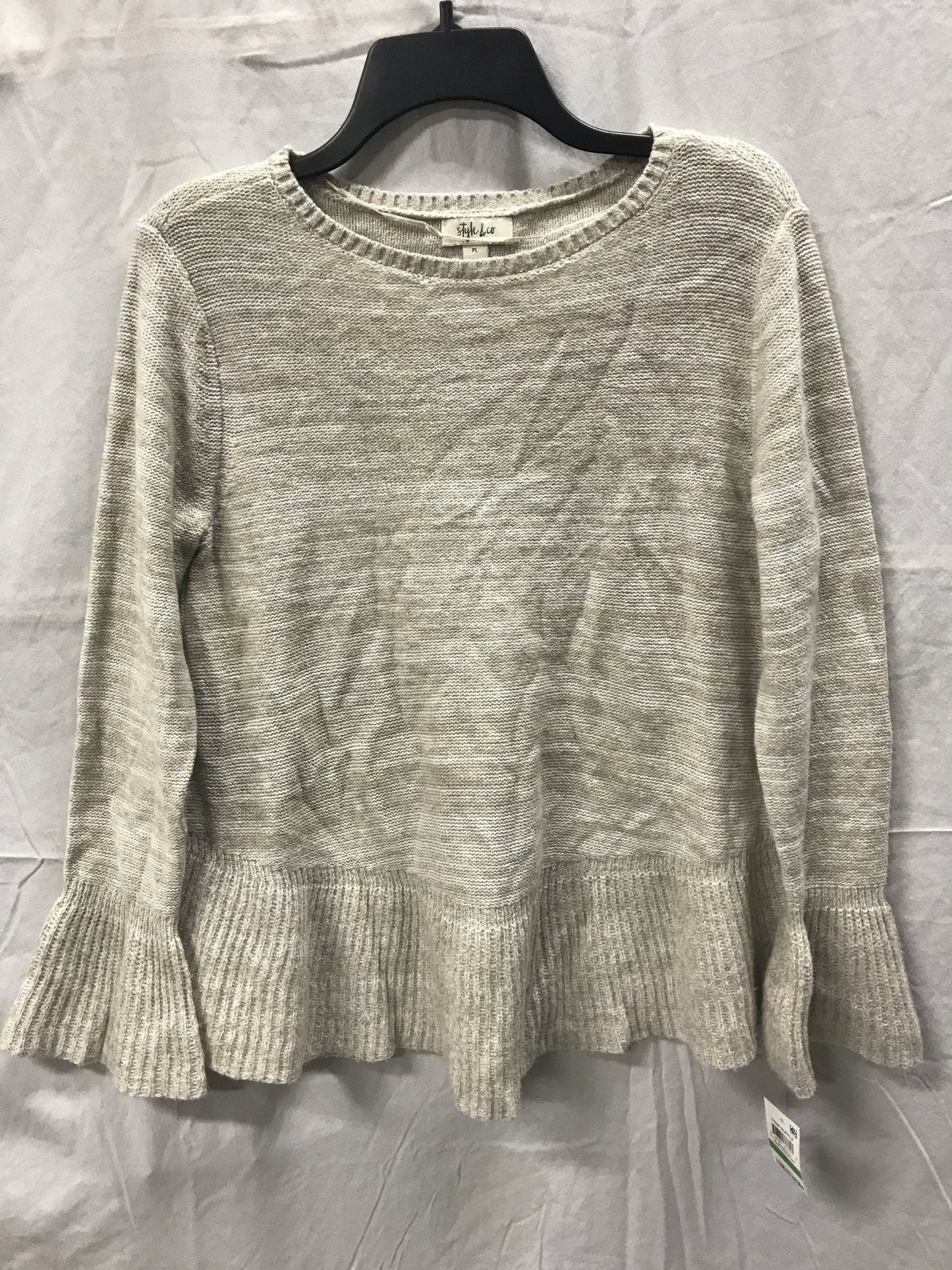 Style & Co. Petite Bell-Sleeve Peplum Sweater Hammock Heather/White PL