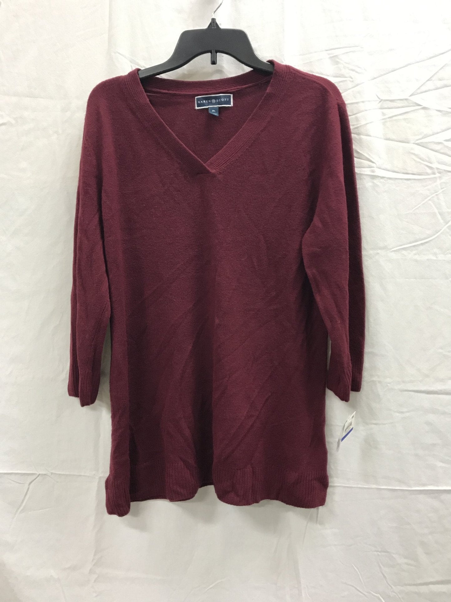 Karen Scott V-Neck Sweater Merlot L