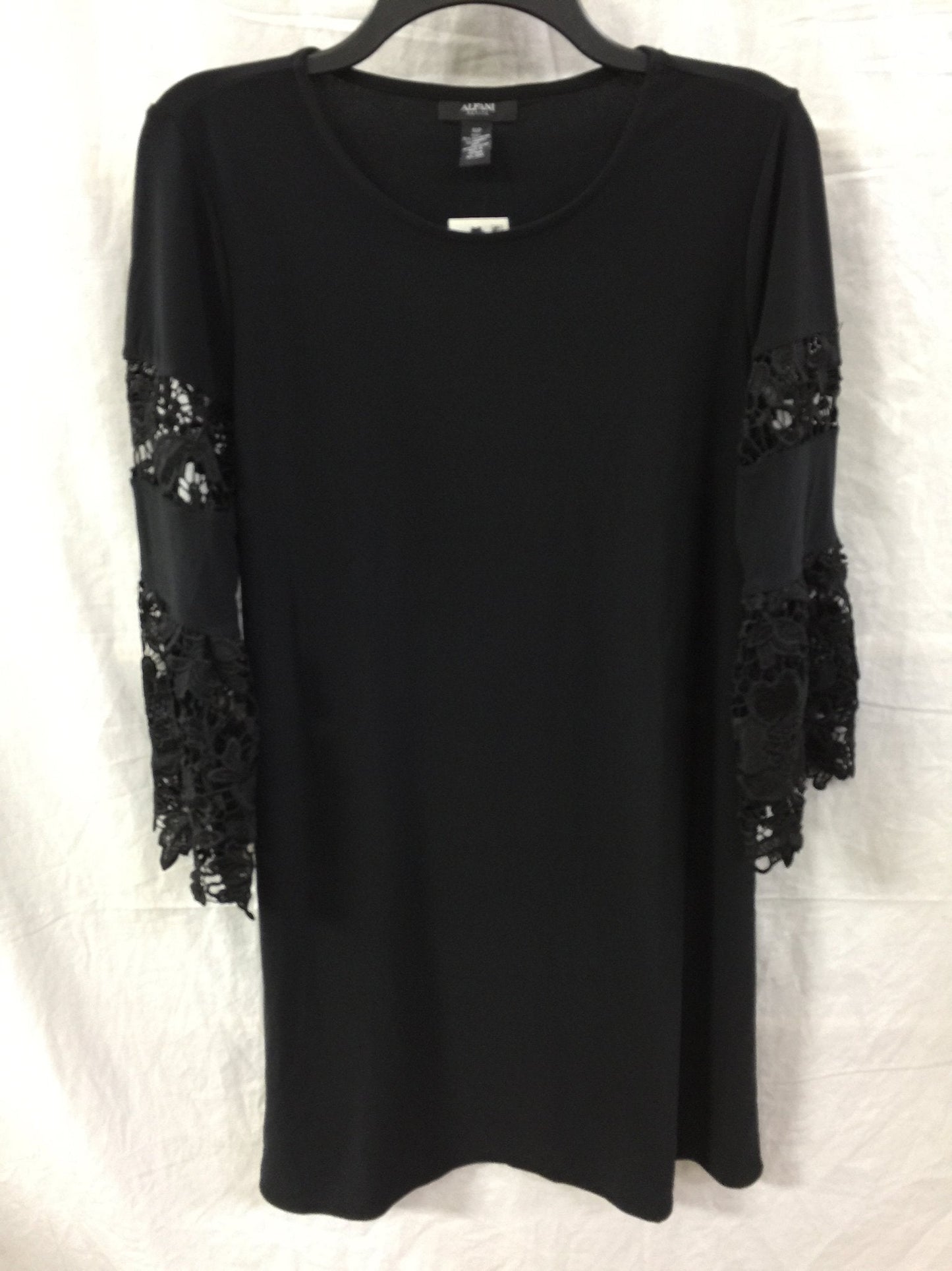 ALFANI Lace Inset Sleeve Dress  Black 10 P