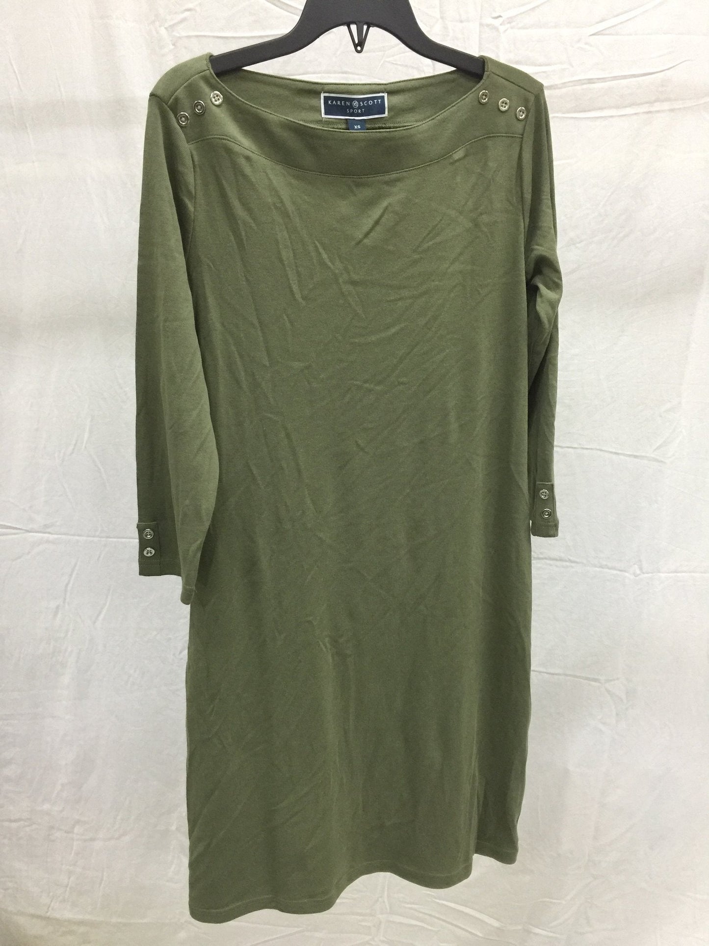 KAREN SCOTT 3/4 Button Shoulder Dress GREEN XS