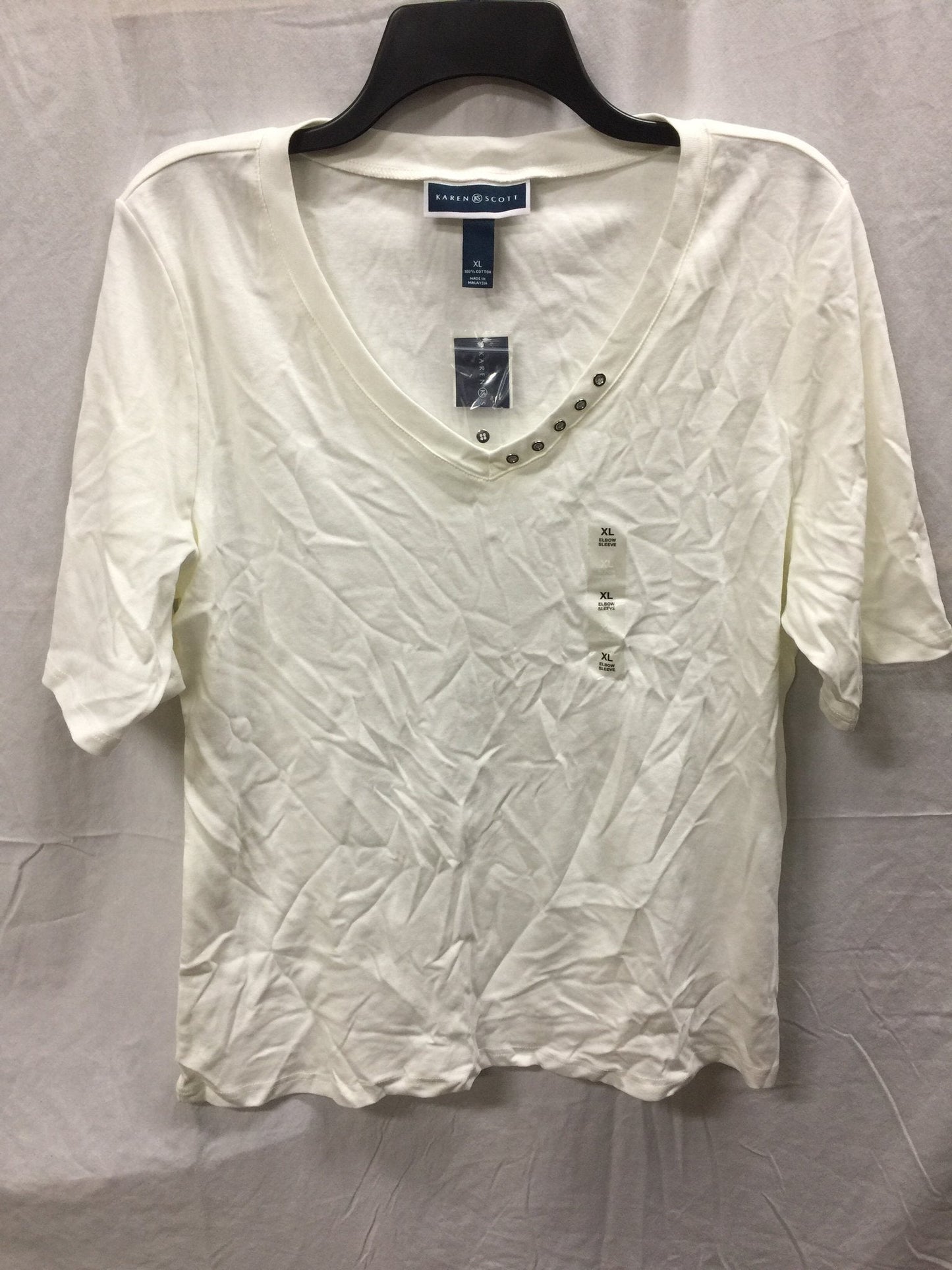 Karen Scott Elbow-Sleeve Cotton Top Bright White XL