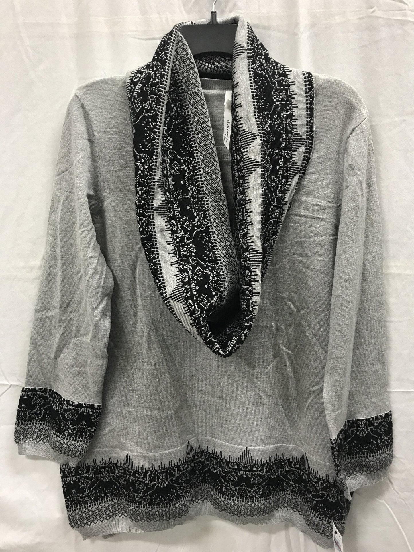 NY COLLECTION Scarf 2fer Sweater Gray PM