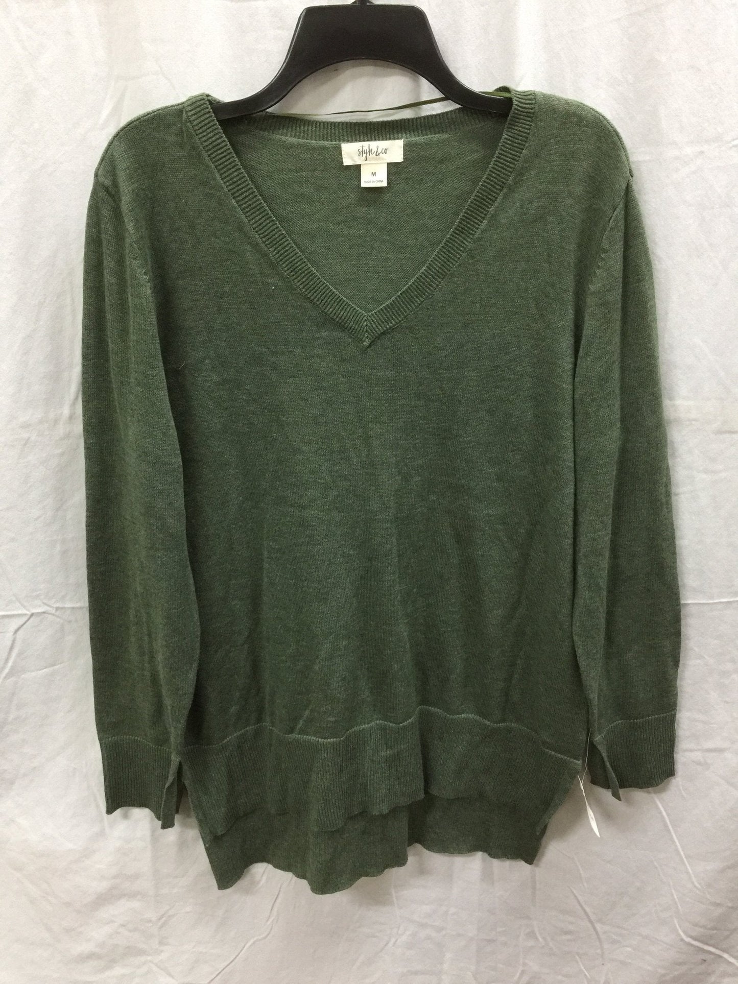 Style Co High-Low V-Neck Sweater Grass Heather M