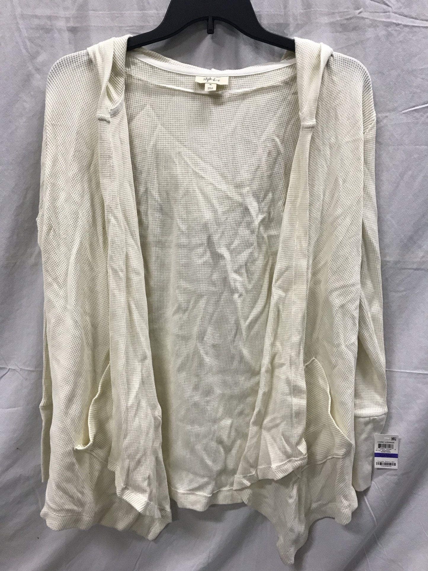 Style & Co Long Drape Open Front Long Sleeve Cozy Cardigan White XL