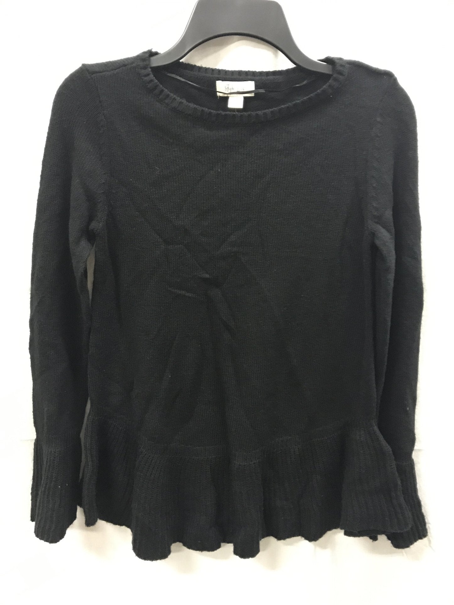 STYLE & CO Sweater Solid Ruffle Pullover Black PXS