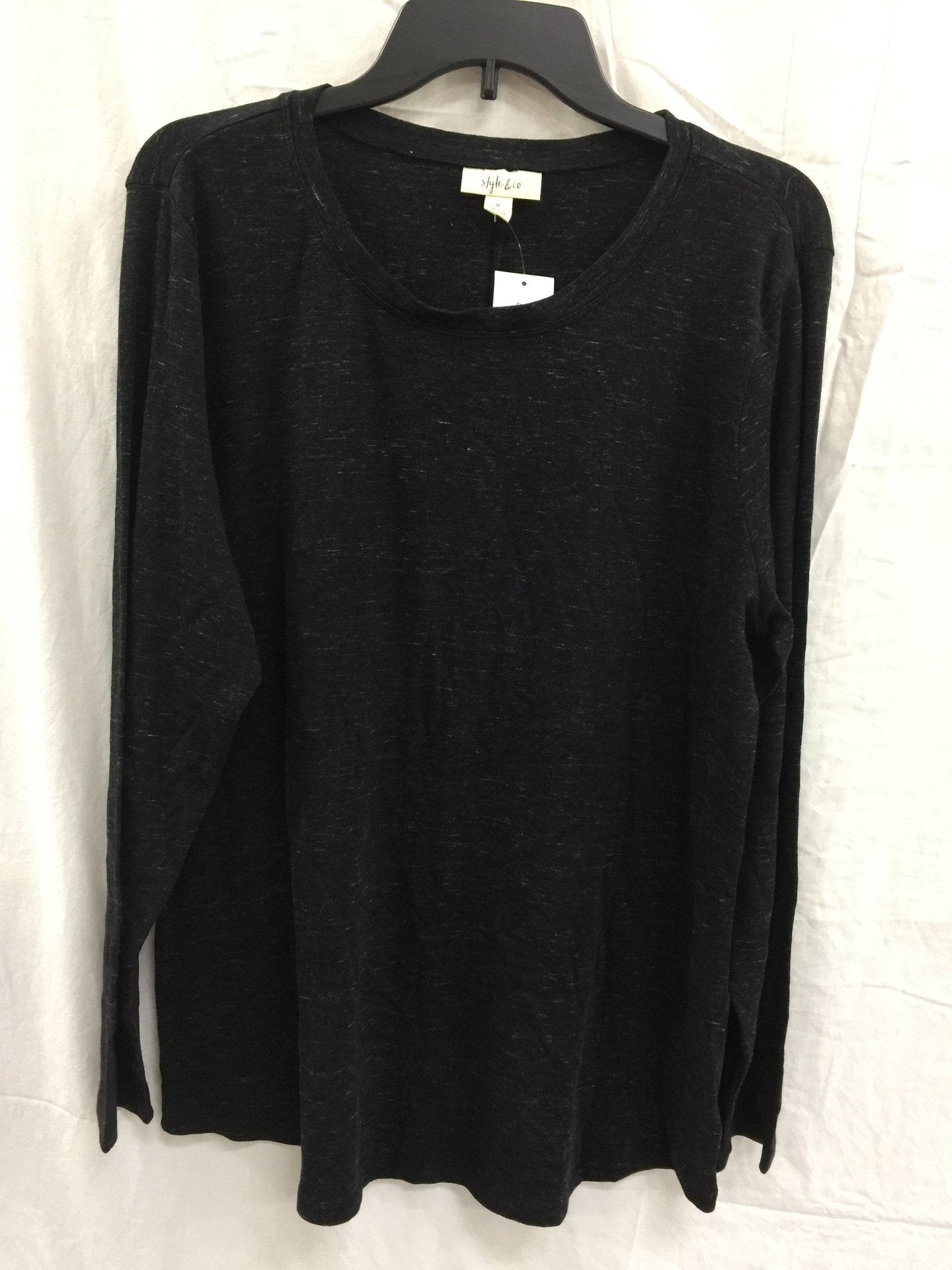 Style & Co Long Sleeve Fleck Crew Top Black Large