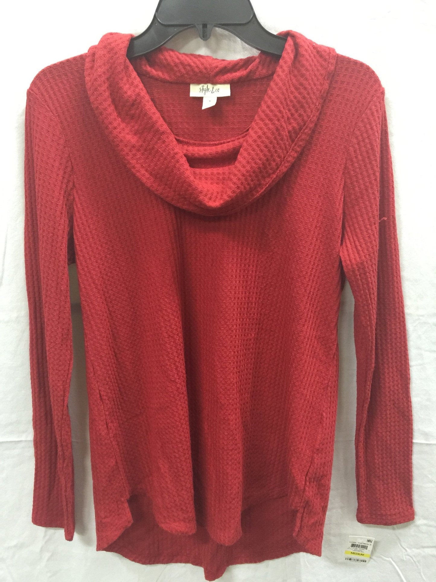 Style & Co Cowl Neck Shirttail Waffle Top Red M