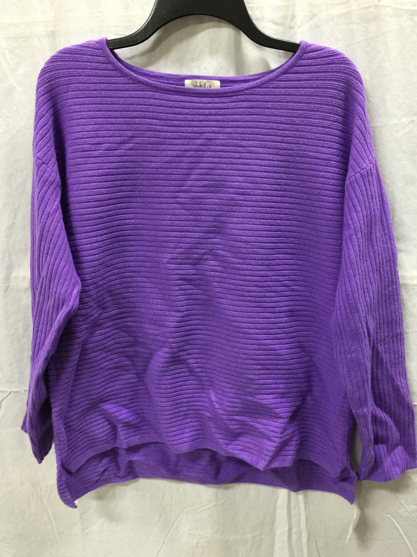 STYLE & CO Sweater Boat Neck Rib Pullover  Purple S