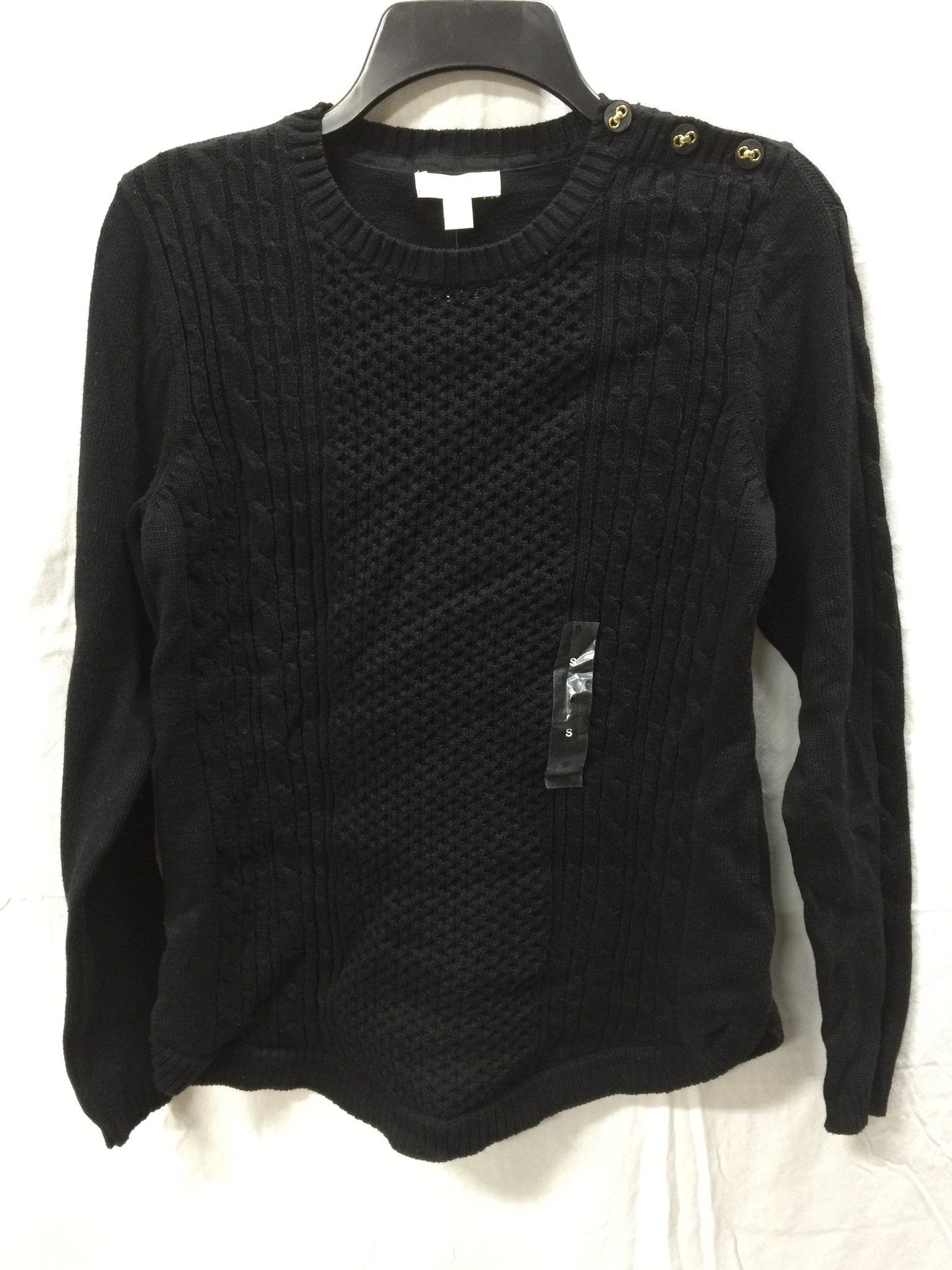 CHARTER CLUB Long Sleeve Solid Placed Cable Pullover Black LARGE