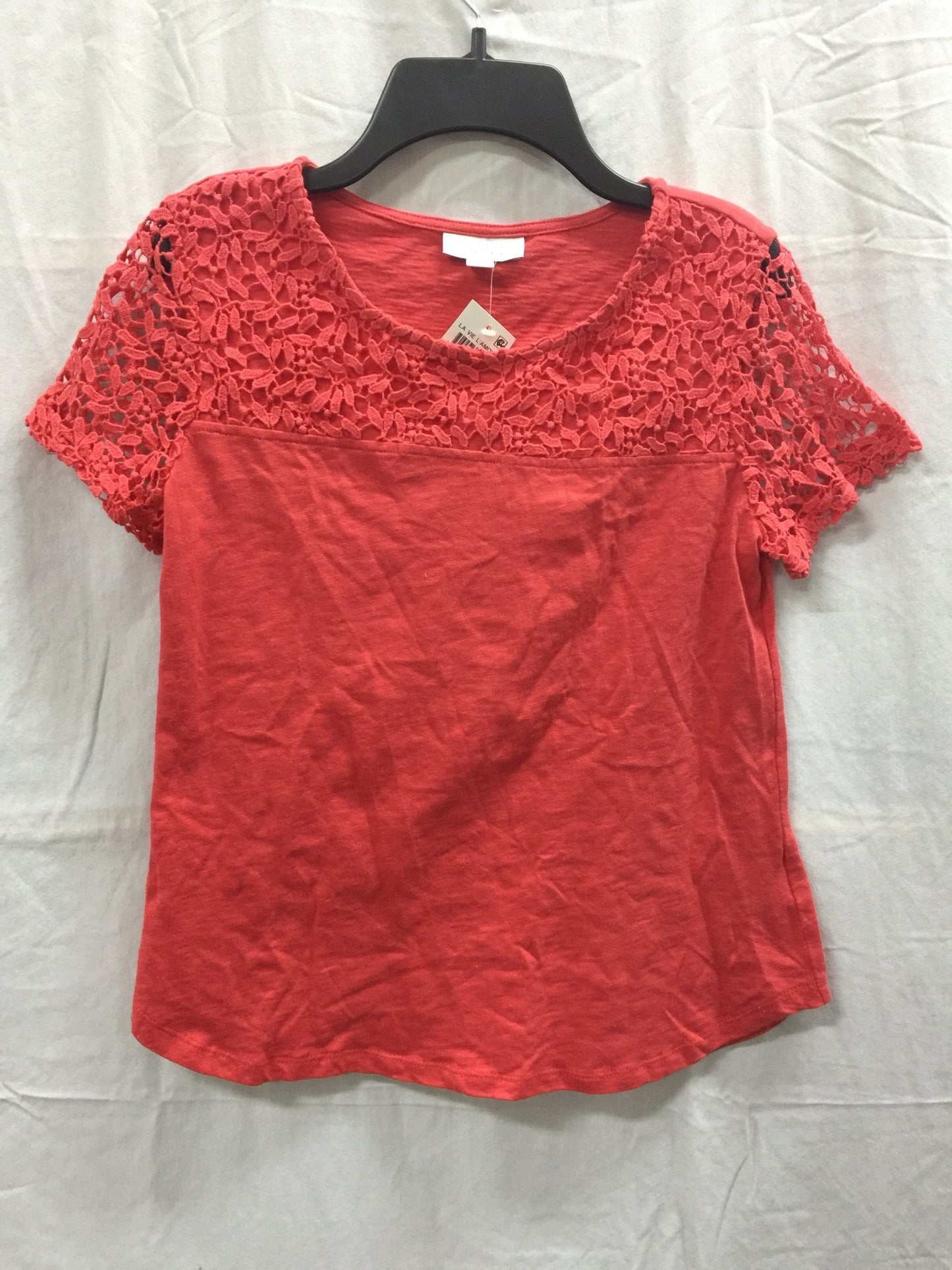 Charter Club Petite Crochet-Sleeve Top New Coral PS