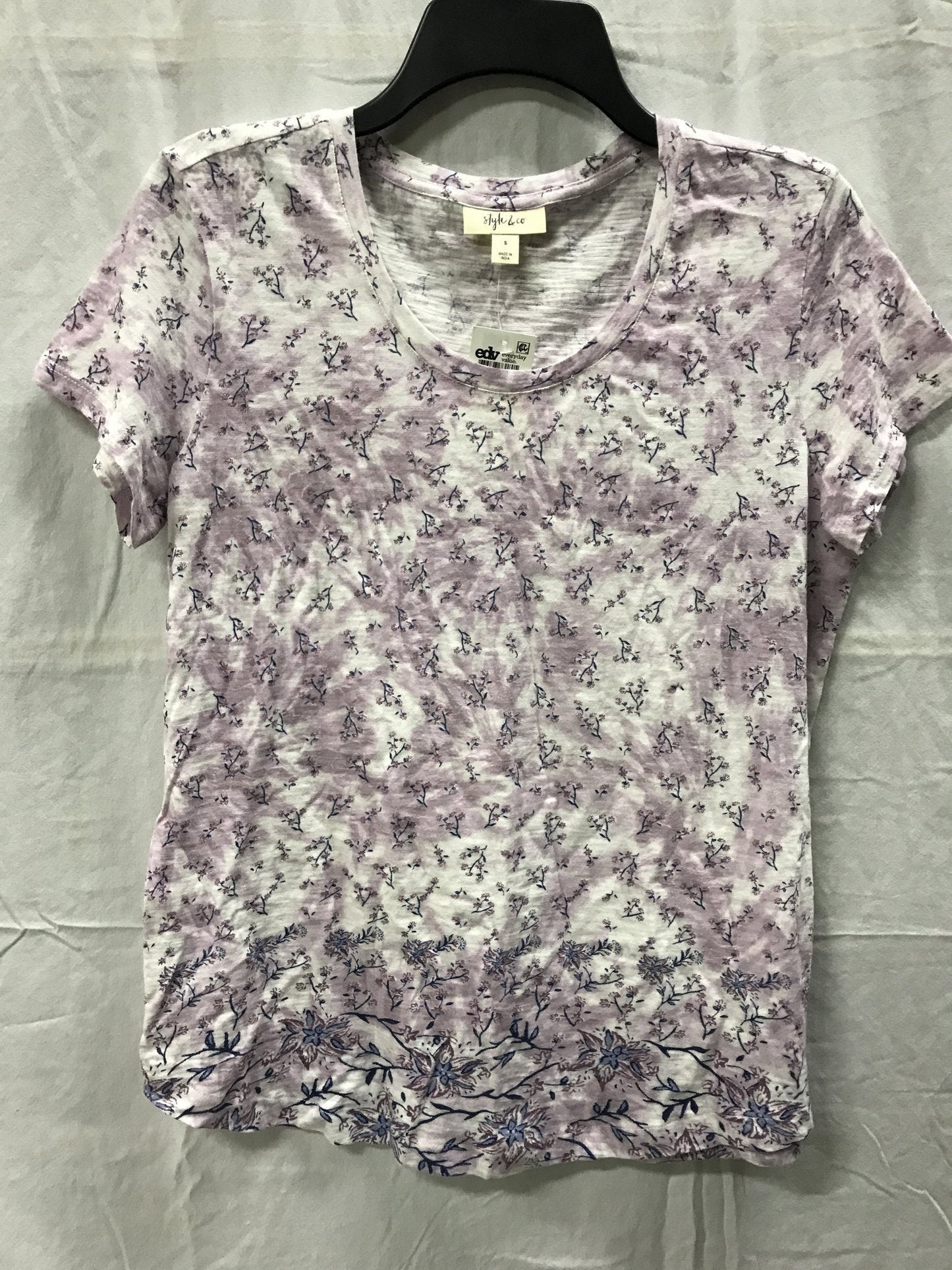 STYLE & CO  Scoop Neck Shortsleeve Print Tee Dark Red S