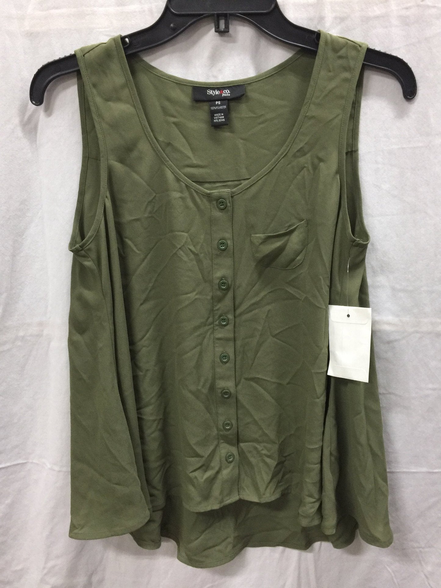 Style Co Petite Button-Front Tank Olive Spring PS