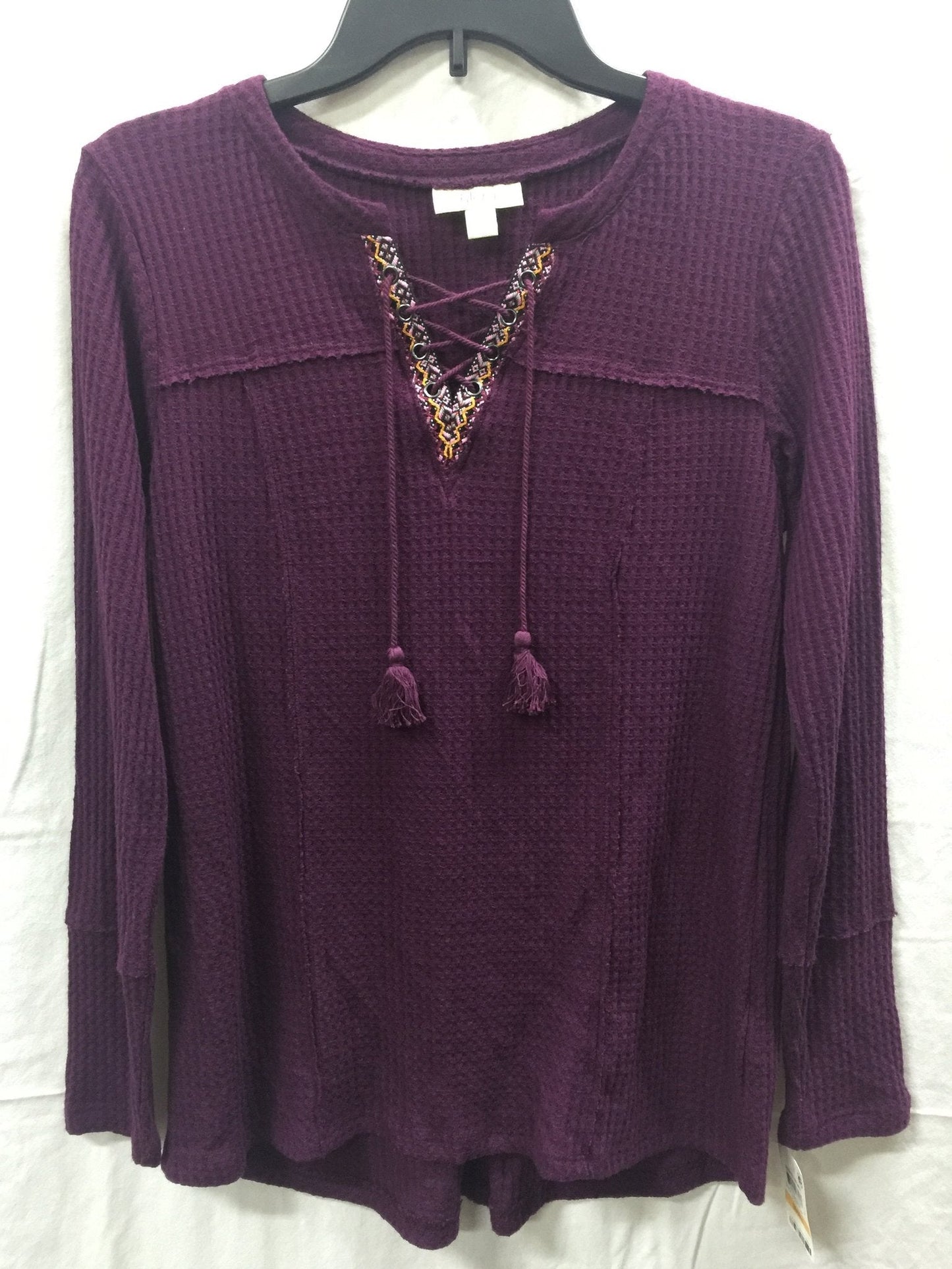 STYLE & CO  Lace Up Long Sleeve Thermal Top Dark Purple XS