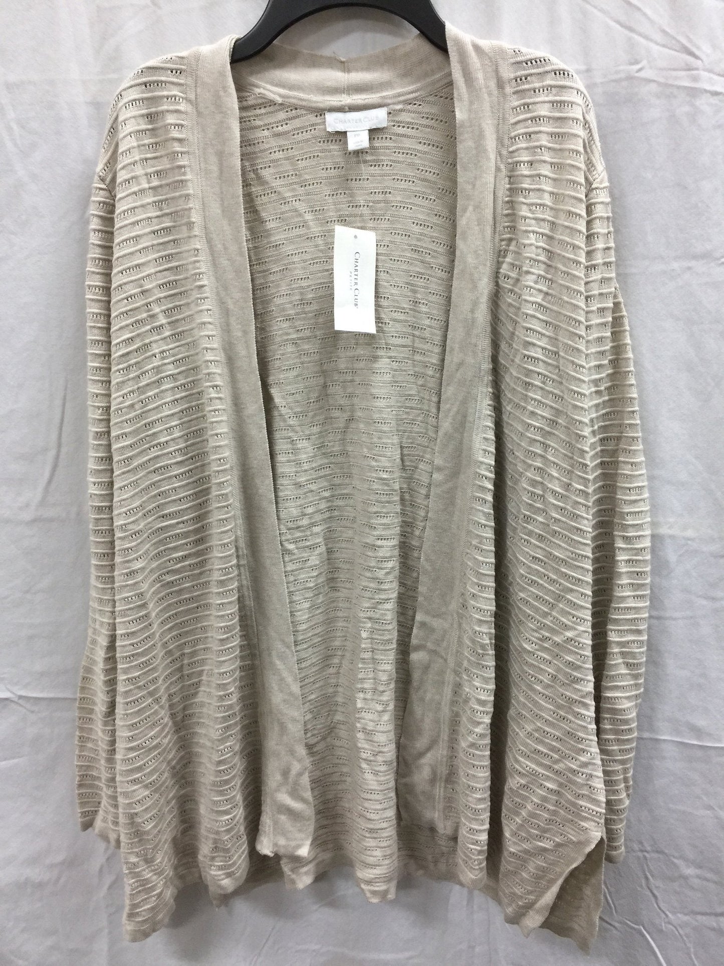 Charter Club Sweater Longsleeve Ottoman Textured Cardigan Beige LARGE