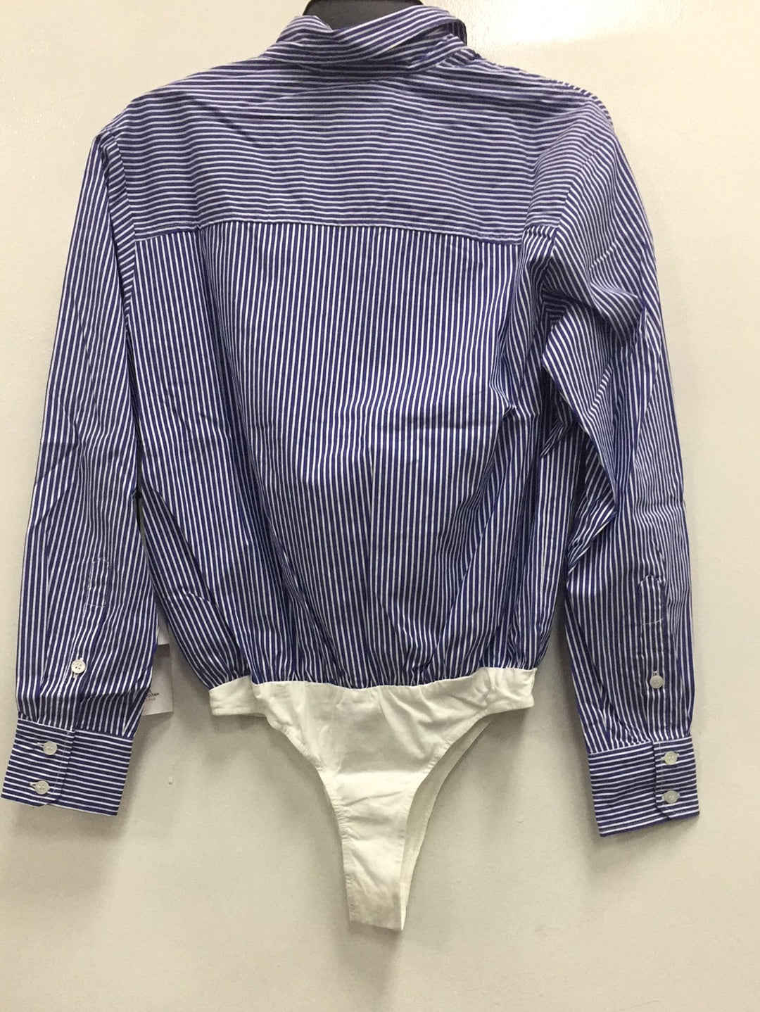 Lini Women Stripe Shirting Bodysuit, Blue, M